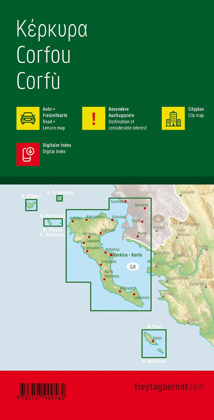 Rückseitencover Korfu 1 : 50 000. Auto- und Freizeitkarte