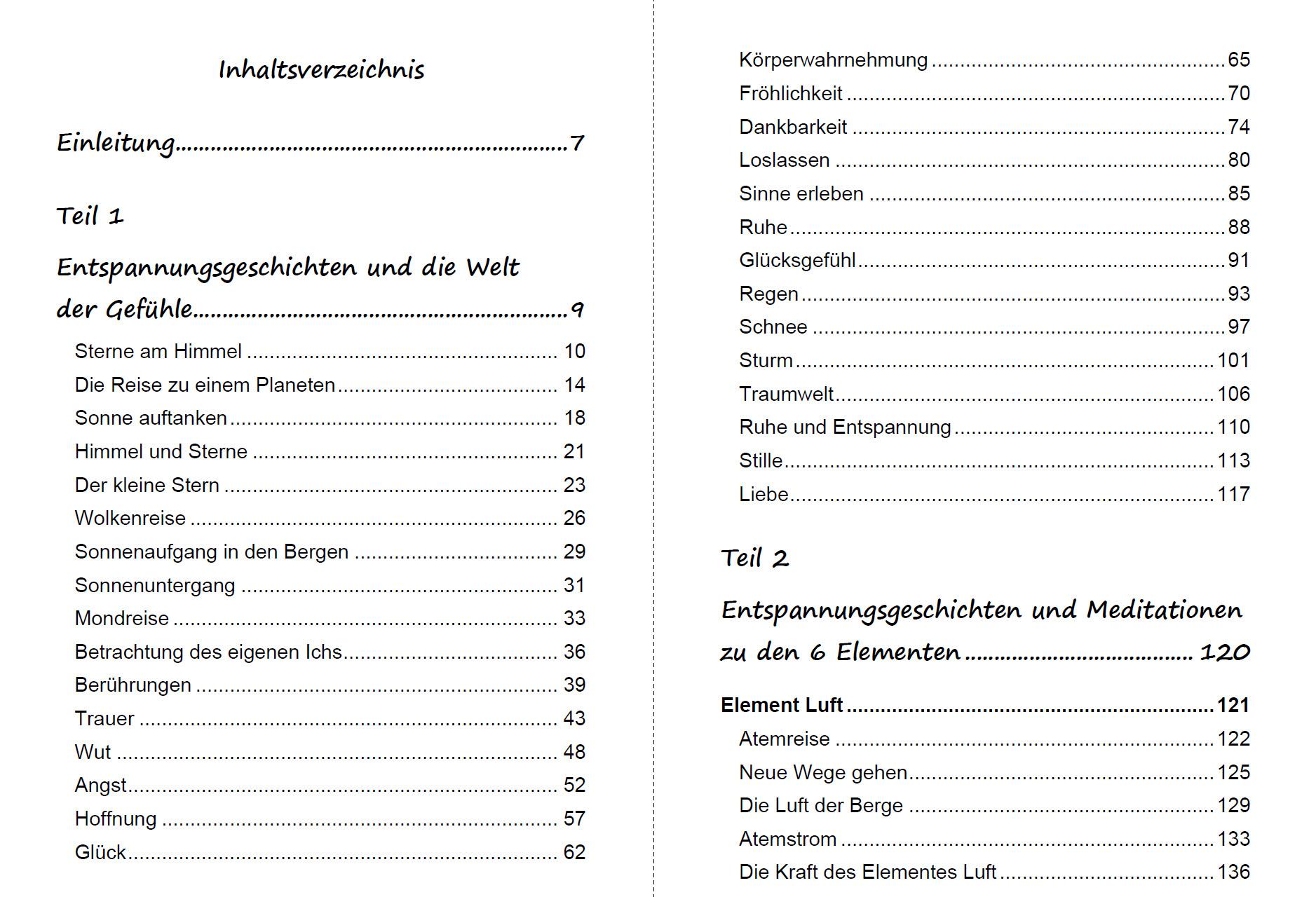 Beispielinhalt (Bild) 60 Entspannungsgeschichten in die Welt der Gefühle und zu den 6 Elementen