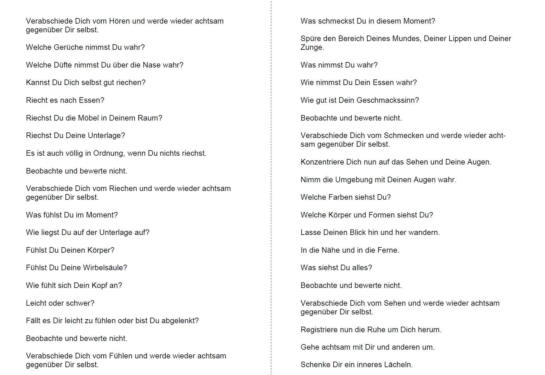 Beispielinhalt (Bild) 60 Meditationen zum Eintauchen in die Welt der Sinne und Wesenszüge des Menschen