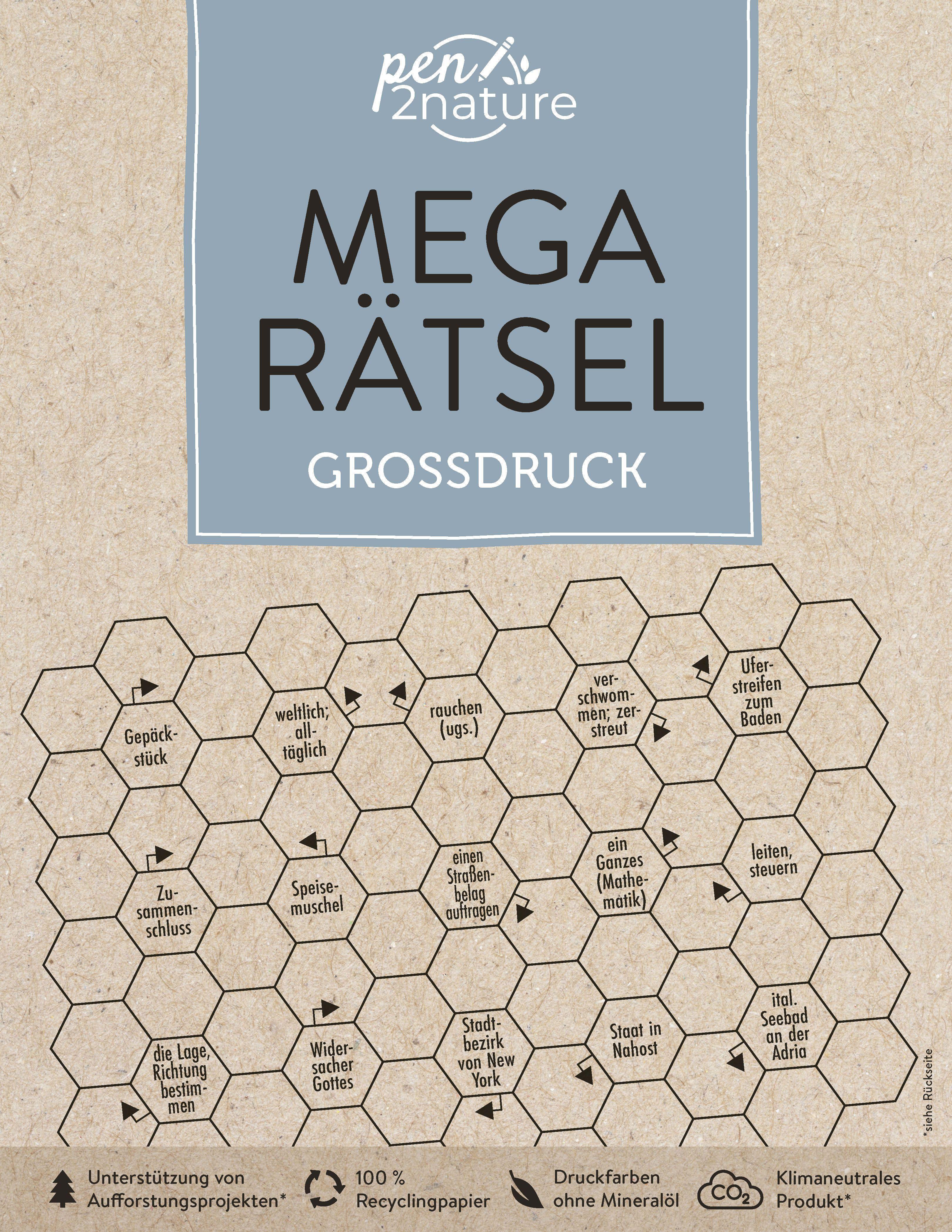 Vorderes Coverbild Mega-Rätsel Großdruck. Bunter Rätselmix in Großschrift