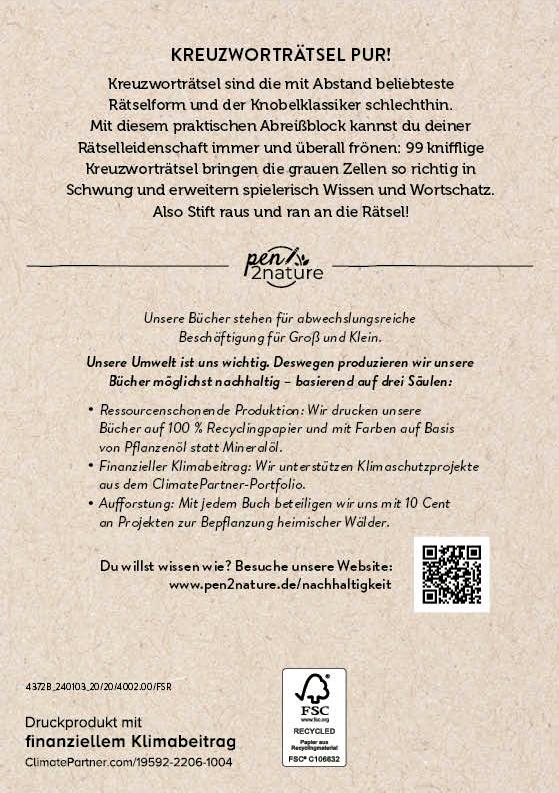 Rückseitencover Kreuzworträtsel einfach clever. Nachhaltiger Kreuzworträtsel-Block