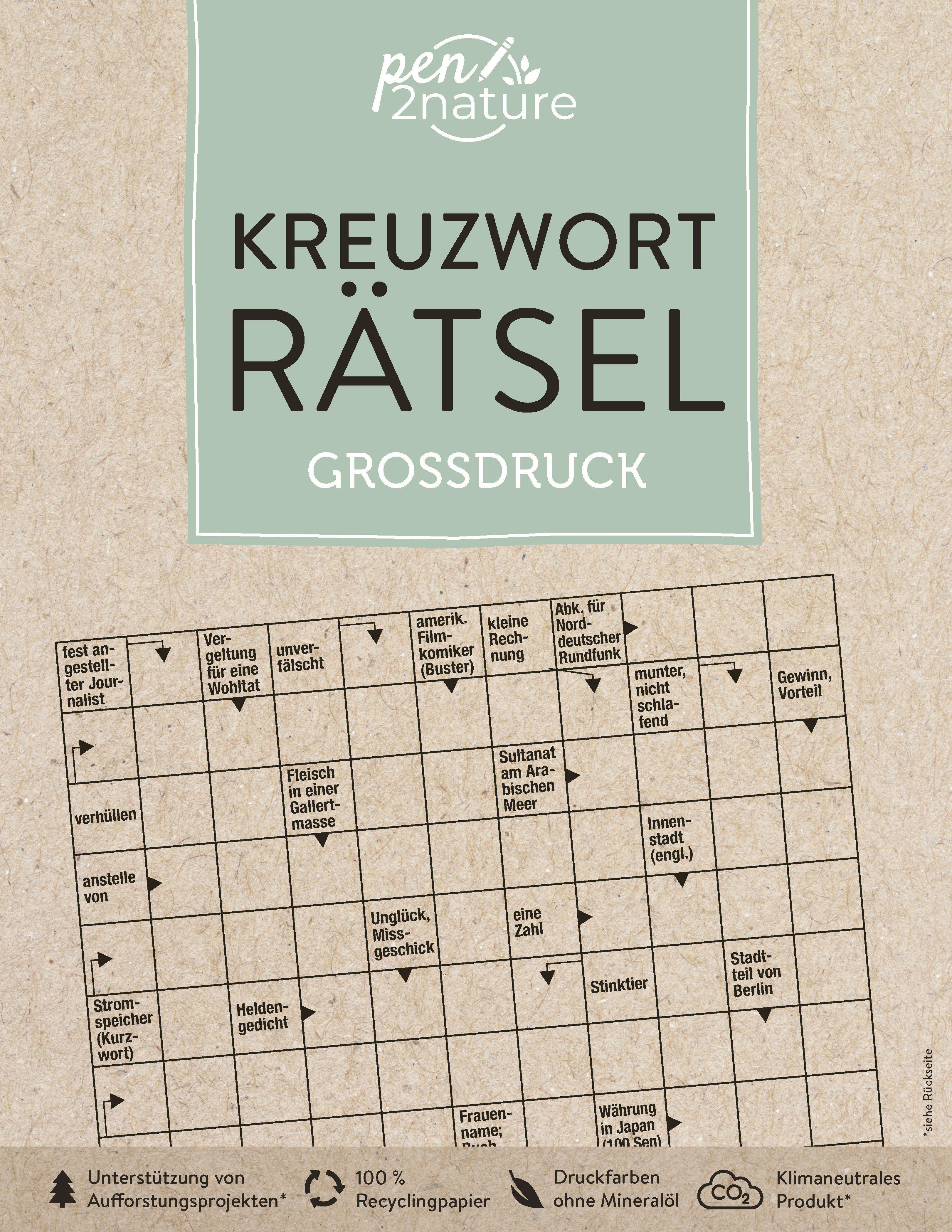 Vorderes Coverbild Kreuzworträtsel Großdruck. Nachhaltige Großdruck-Rätsel in Farbe