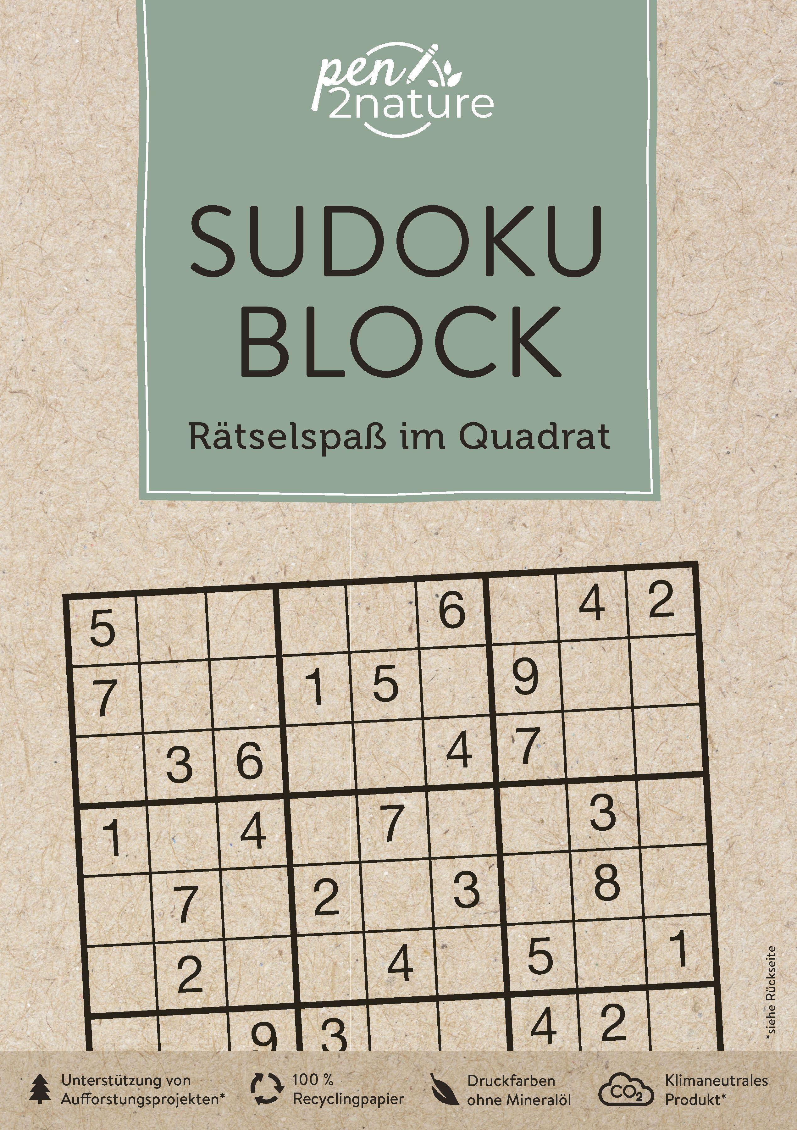 Vorderes Coverbild Sudoku-Block: Rätselspaß im Quadrat. 192 Sudokus in 3 Schwierigkeitsstufen