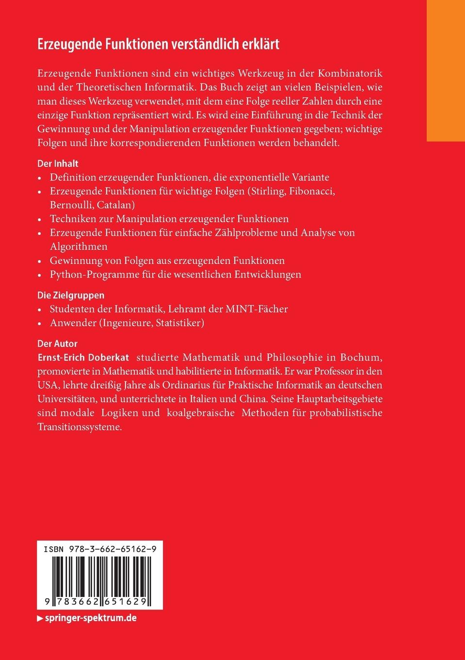 Rückseitencover Erzeugende Funktionen verständlich erklärt