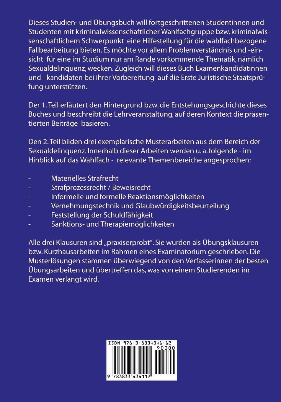 Rückseitencover Kriminalwissenschaft im Schwerpunkt-Studium des Rechts - am Beispiel der Sexualdelinquenz