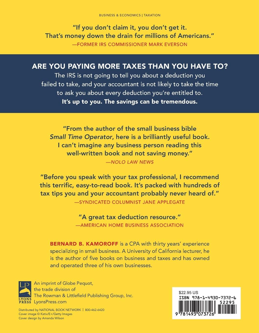 Rückseitencover 475 Tax Deductions for All Small Businesses, Home Businesses, and Self-Employed Individuals