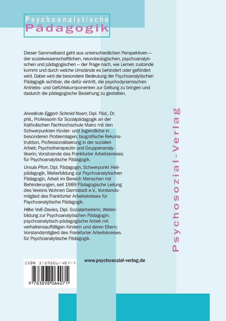 Rückseitencover Lernen, Lernstörungen und die pädagogische Beziehung