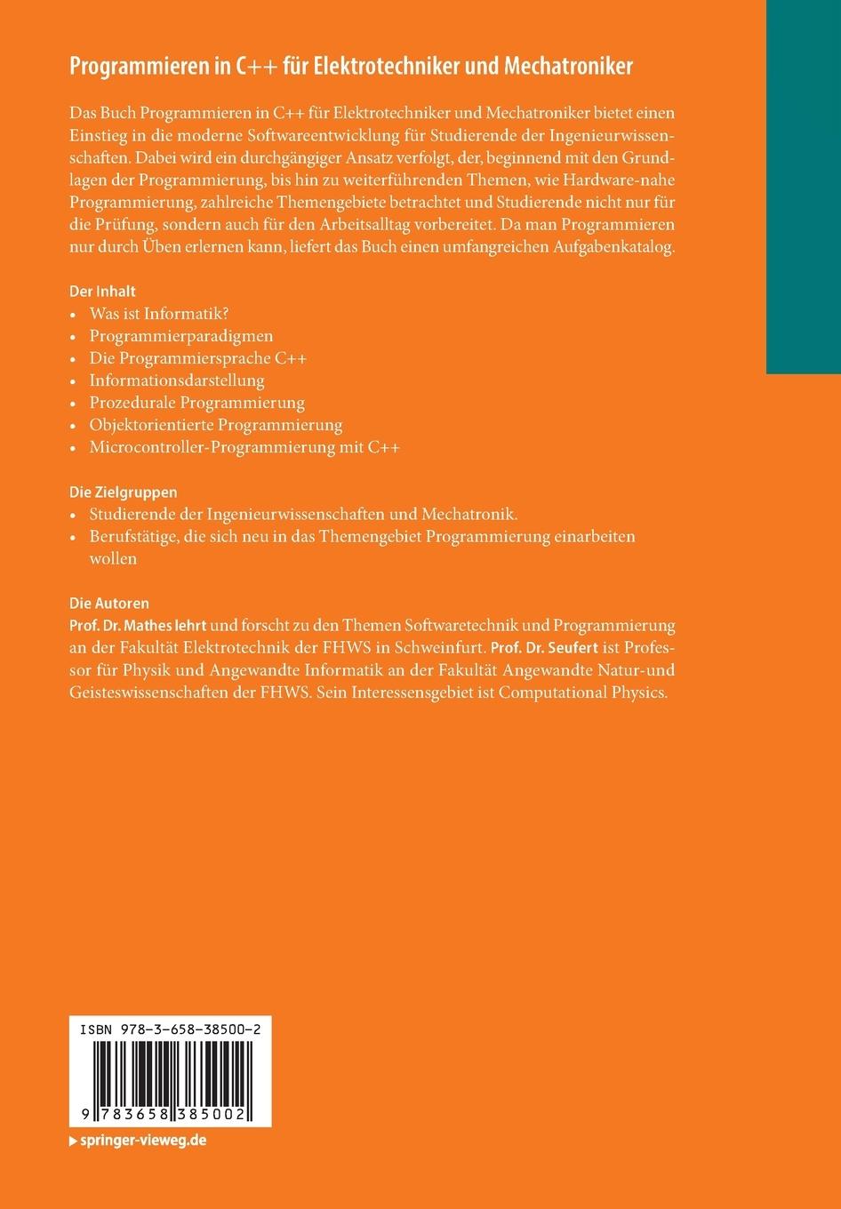 Rückseitencover Programmieren in C++ für Elektrotechniker und Mechatroniker