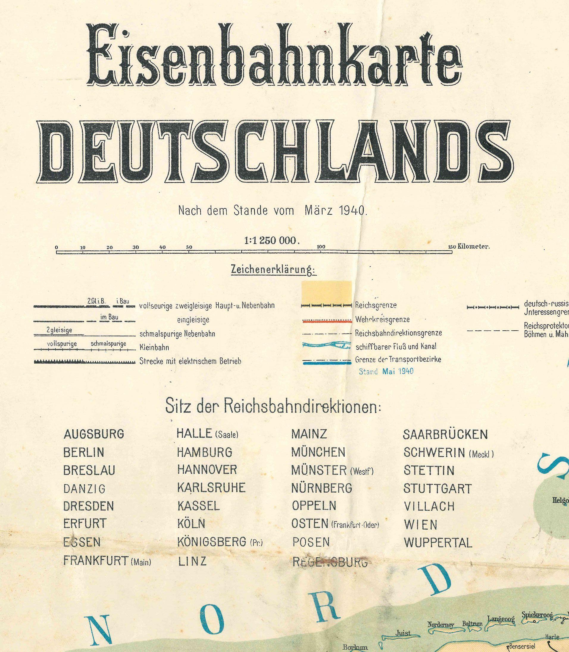 Beispielinhalt (Bild) ATLAS DR März 1940 - Eisenbahnkarte Deutschland