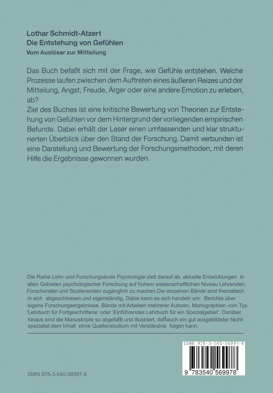 Rückseitencover Die Entstehung von Gefühlen