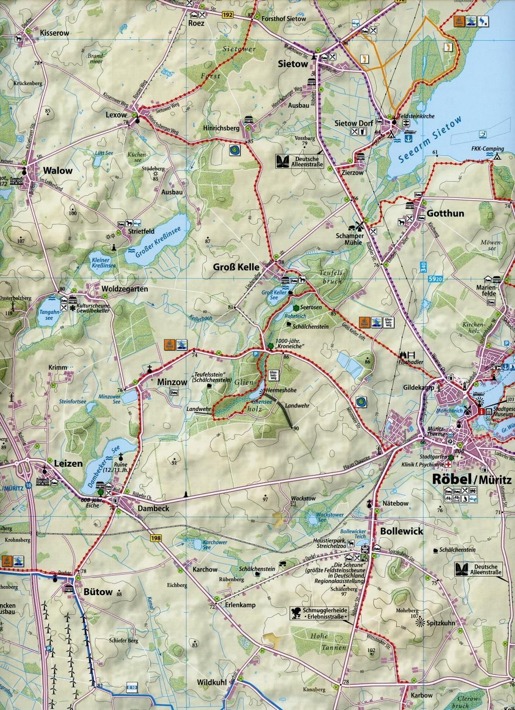 Beispielinhalt (Bild) Klemmer Pocket Rad- und Wanderkarte Röbel/Müritz und Umgebung 1:50 000
