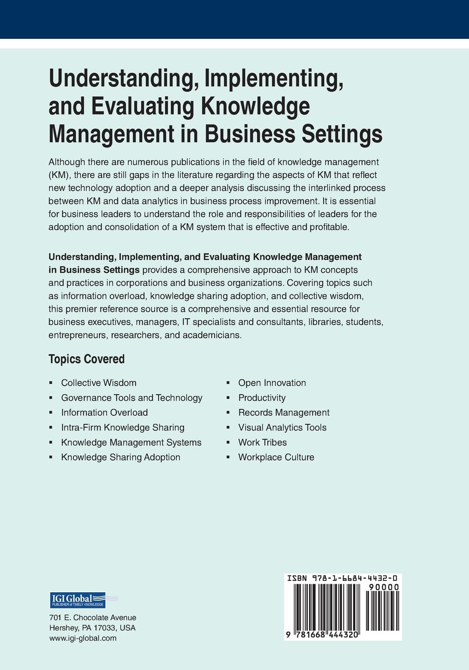 Rückseitencover Understanding, Implementing, and Evaluating Knowledge Management in Business Settings