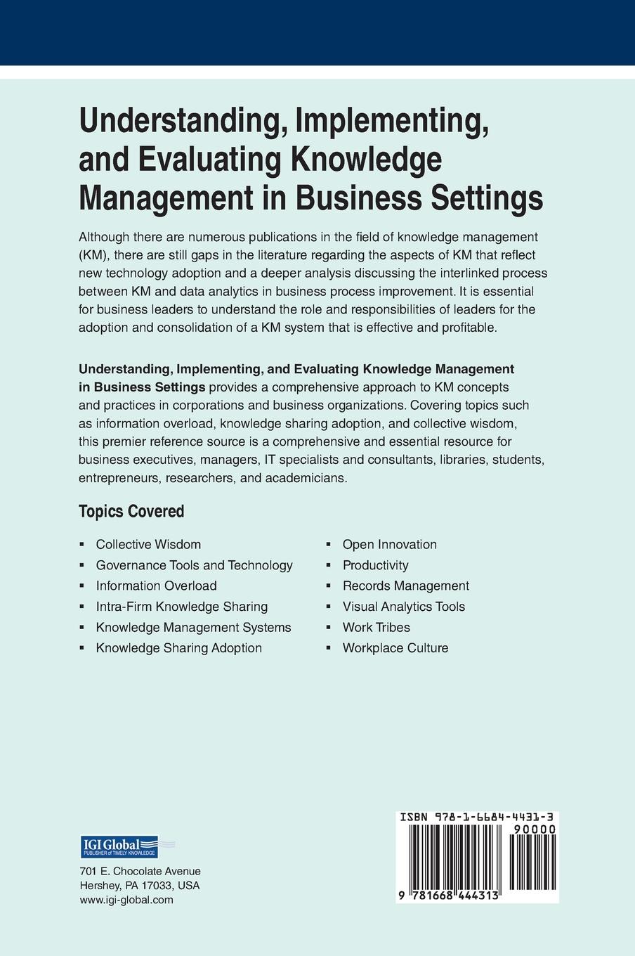 Rückseitencover Understanding, Implementing, and Evaluating Knowledge Management in Business Settings