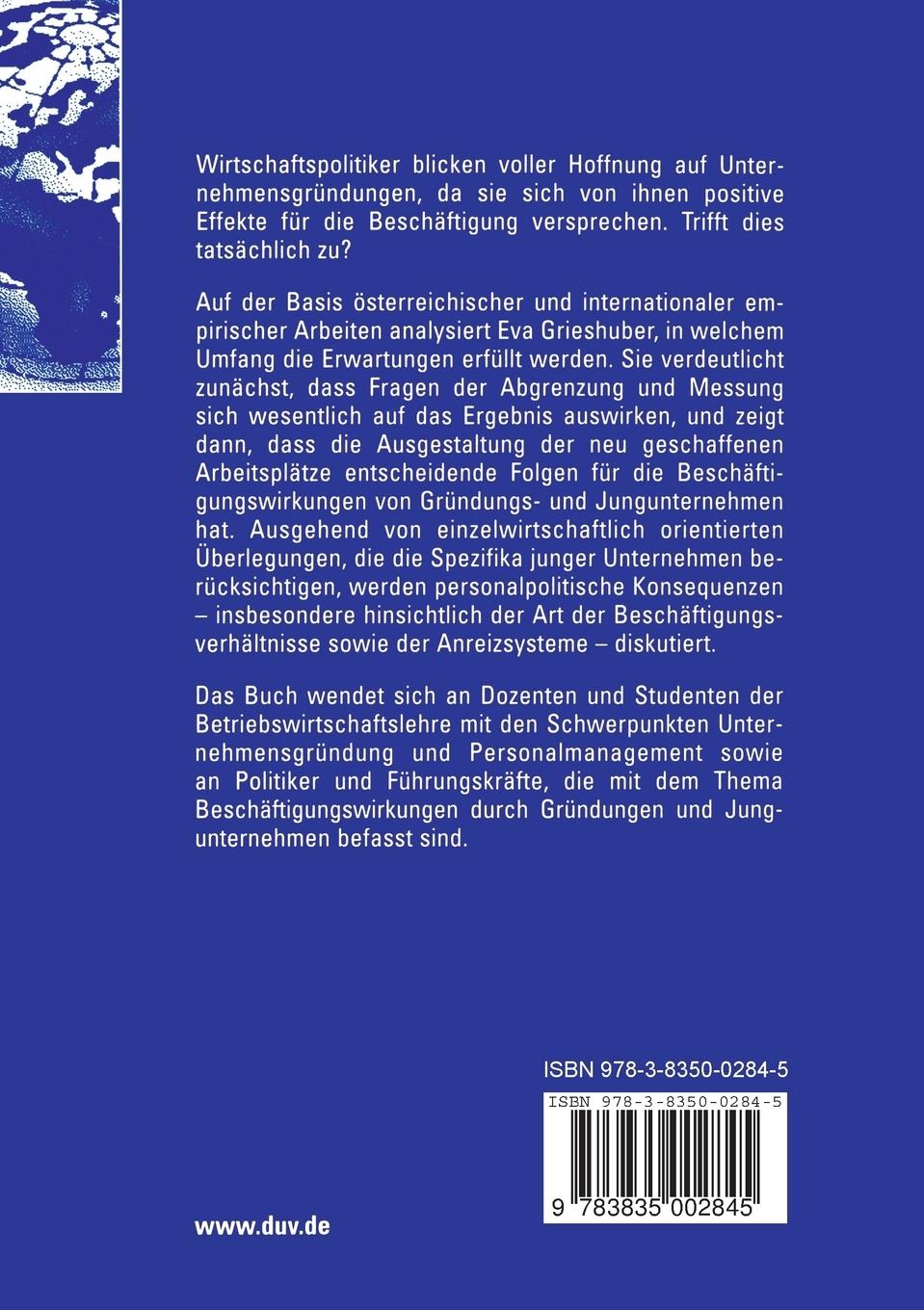 Rückseitencover Beschäftigung in jungen Unternehmen