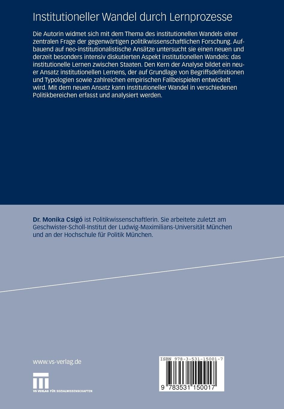 Rückseitencover Institutioneller Wandel durch Lernprozesse