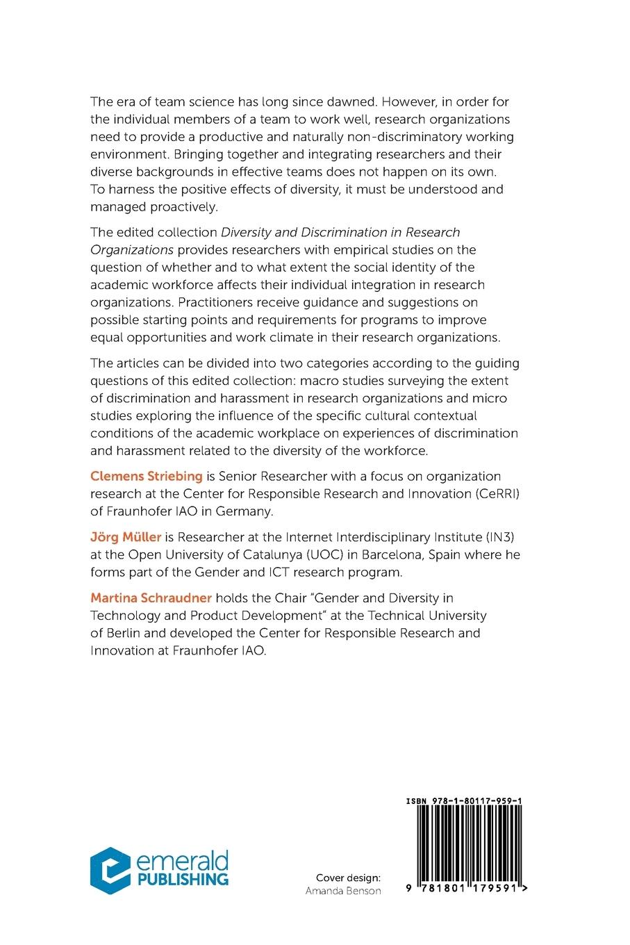 Rückseitencover Diversity and Discrimination in Research Organizations