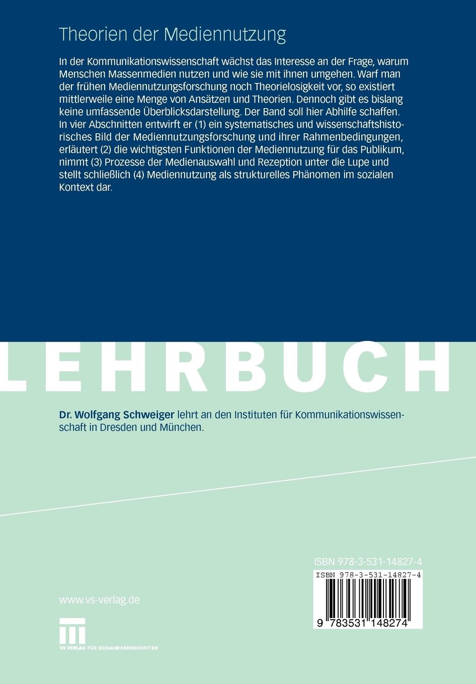Rückseitencover Theorien der Mediennutzung