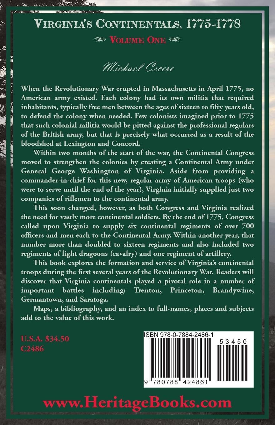 Rückseitencover Virginia's Continentals, 1775-1778, Volume One