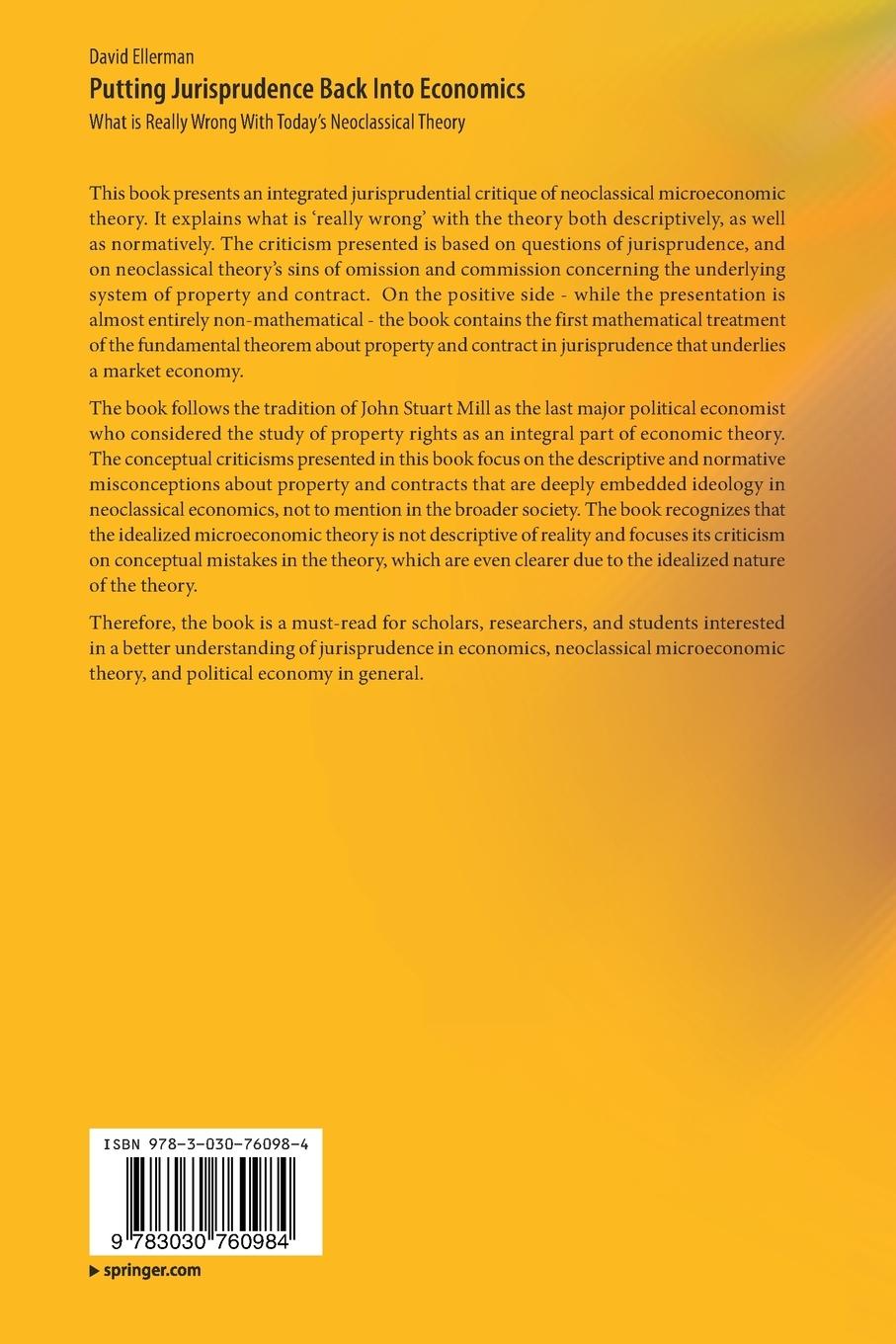 Rückseitencover Putting Jurisprudence Back Into Economics