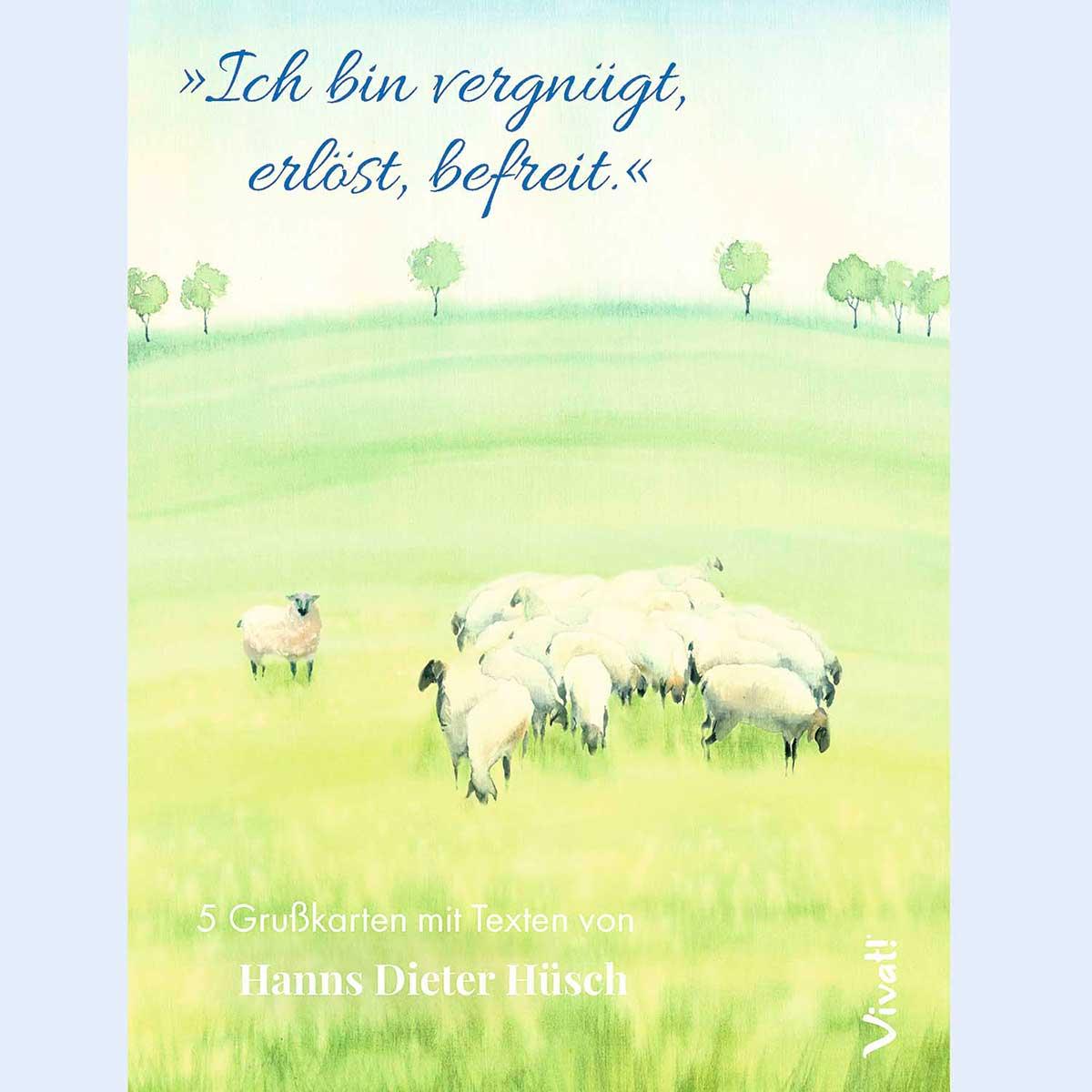 Vorderes Coverbild 5er-Set Grußkarten in Box »Ich bin vergnügt, erlöst, befreit« mit Texten von Hanns Diester Hüsch