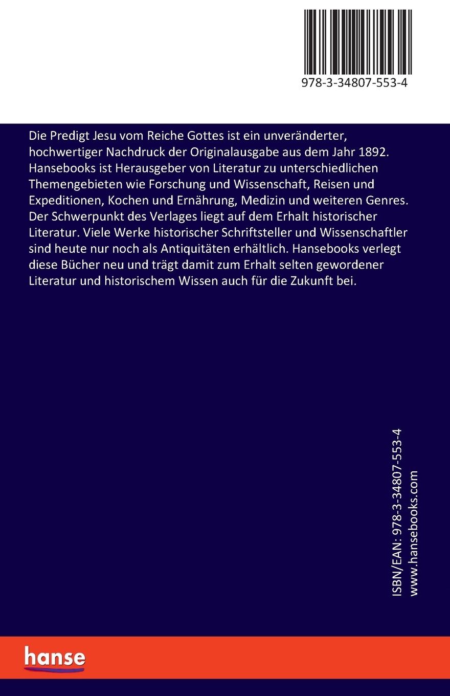 Rückseitencover Die Predigt Jesu vom Reiche Gottes