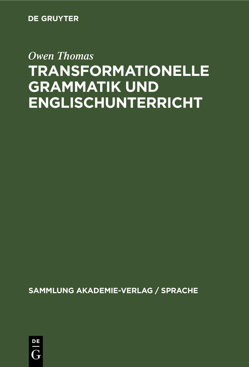 Vorderes Coverbild Transformationelle Grammatik und Englischunterricht