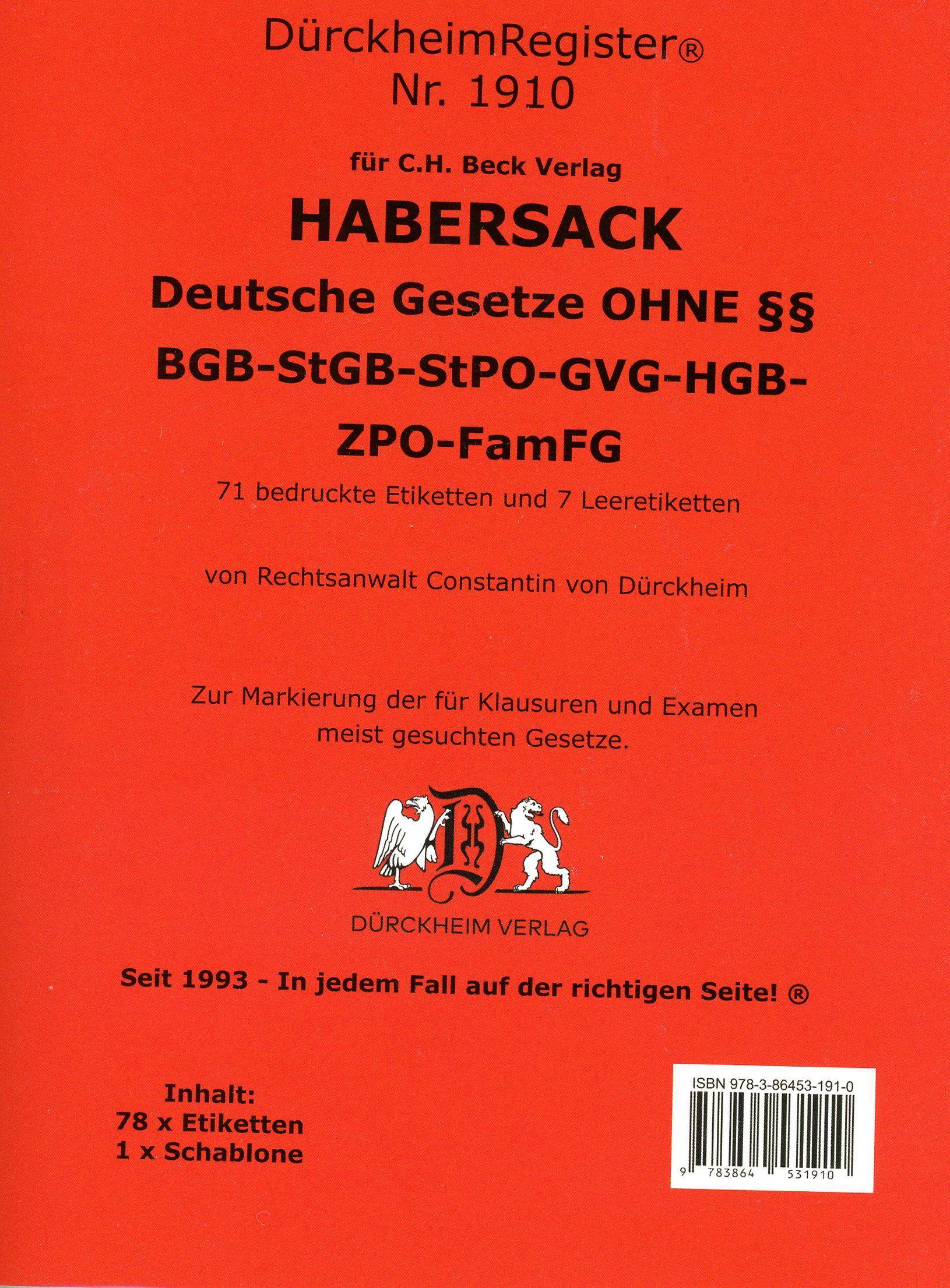 Vorderes Coverbild HABERSACK Akronyme OHNE einzelne §§ - §§ BGB-StGB-StPO-GVG-HGB-ZPO-FamFG
