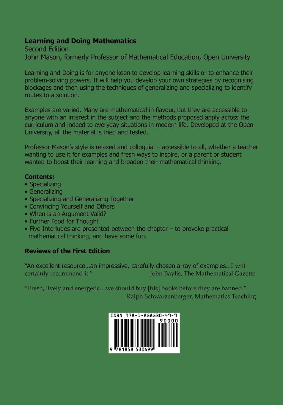 Rückseitencover Learning and Doing Mathematics