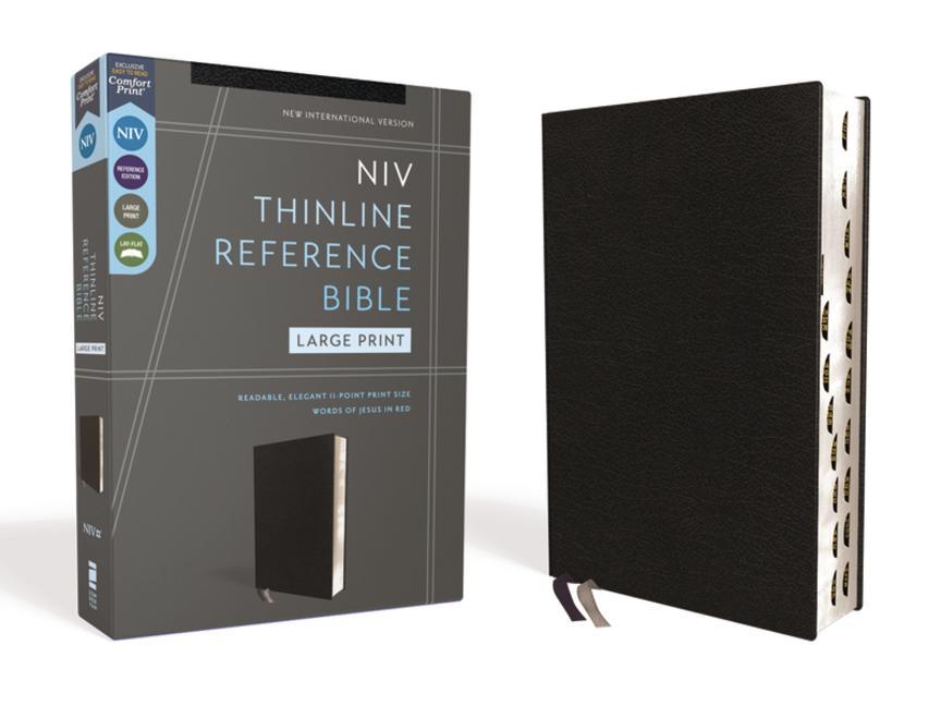 Vorderes Coverbild Niv, Thinline Reference Bible (Deep Study at a Portable Size), Large Print, Bonded Leather, Black, Red Letter, Thumb Indexed, Comfort Print