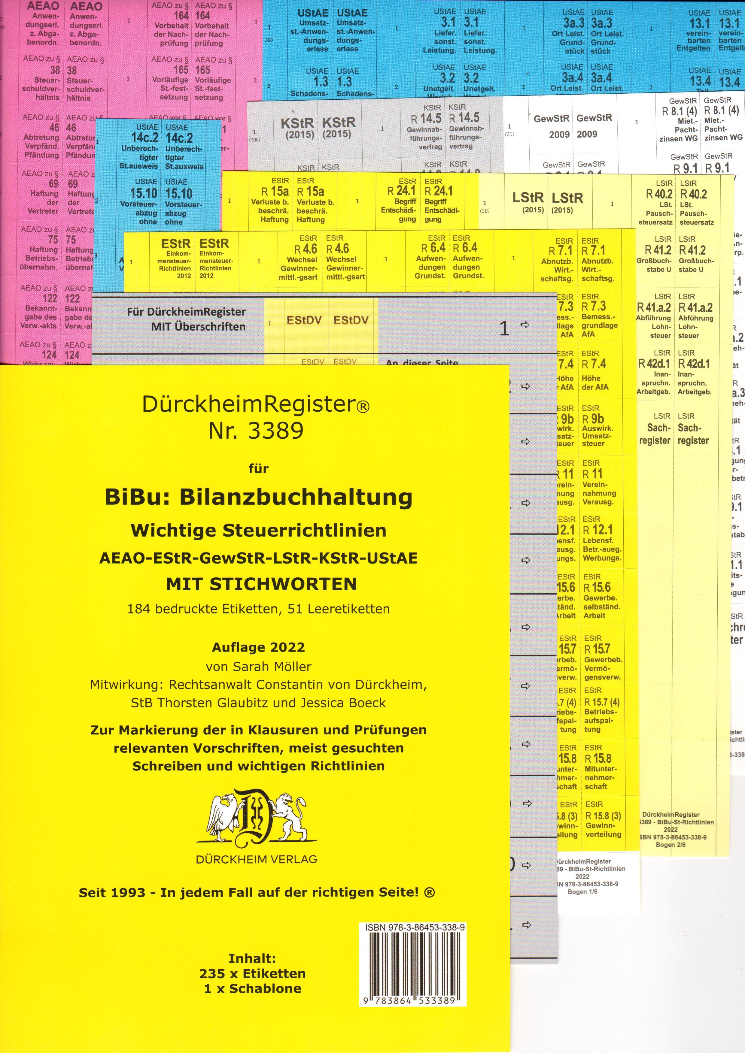 Vorderes Coverbild DürckheimRegister® BiBu-BILANZBUCHHALTUNG für SteuerRichtlinien mit Stichworten