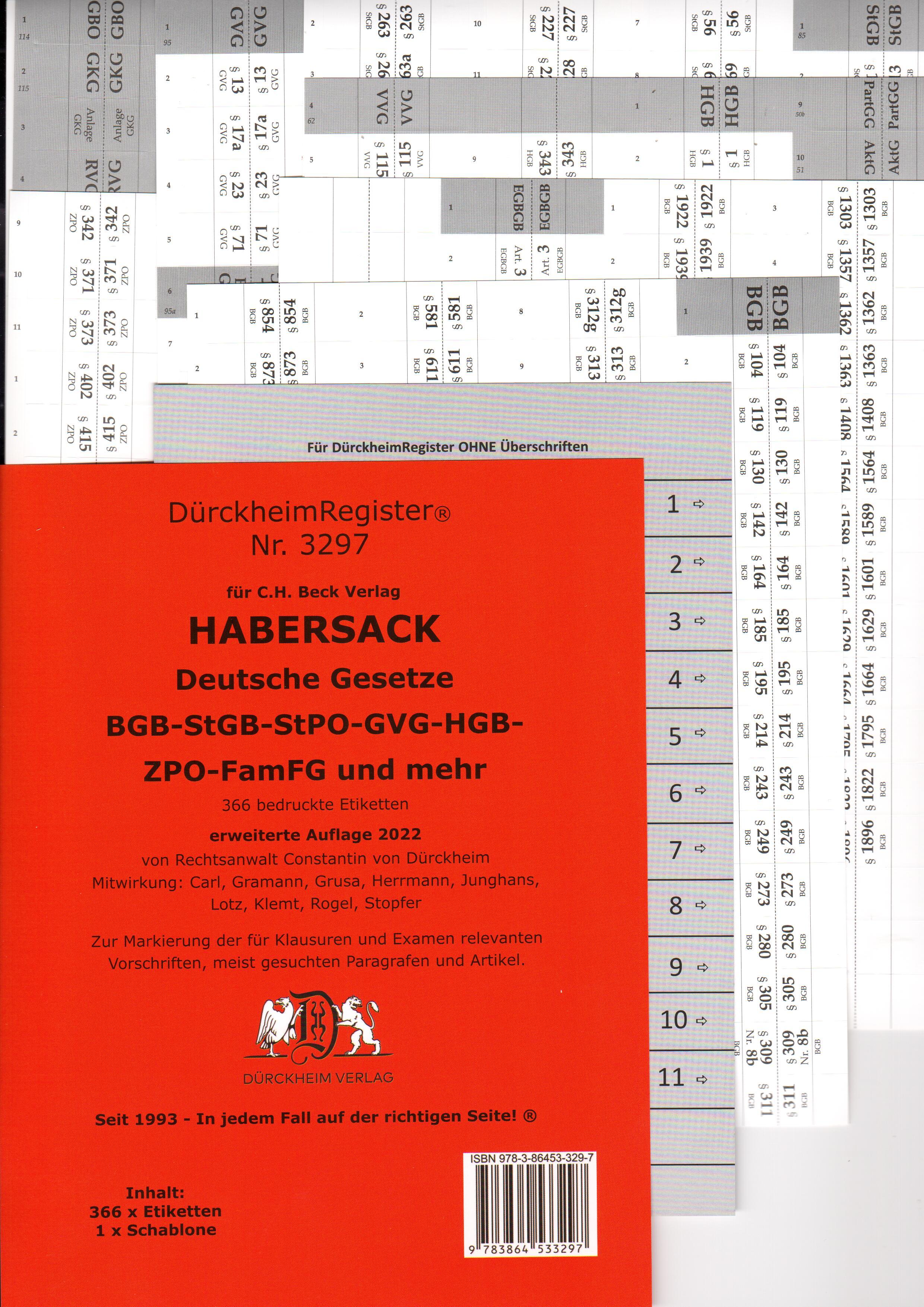 Vorderes Coverbild DürckheimRegister® HABERSACK Gesetze und §§