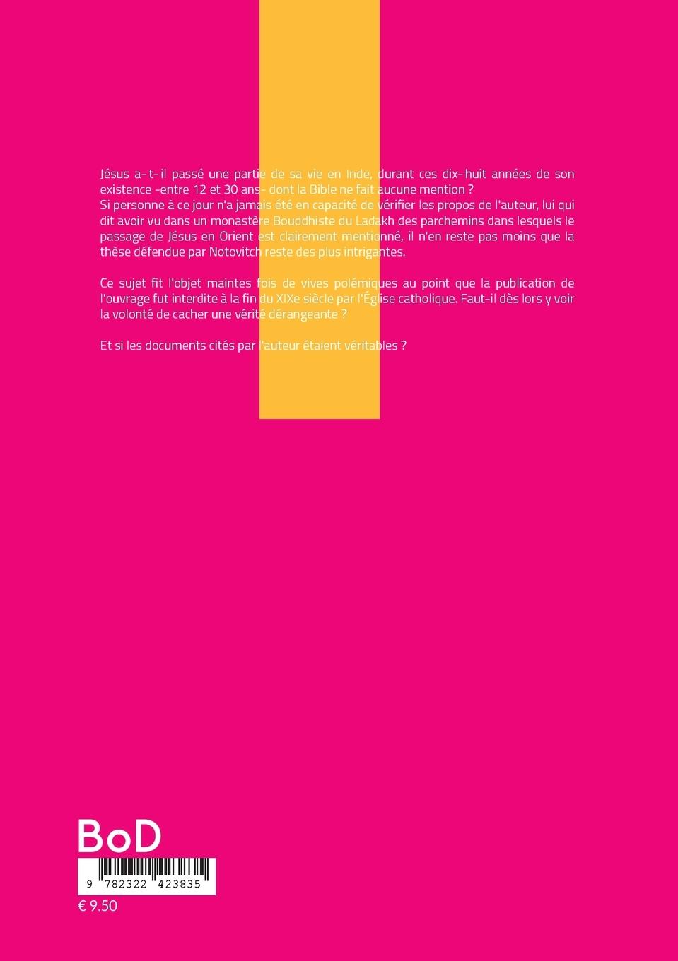 Rückseitencover La vie inconnue de Jésus-Christ