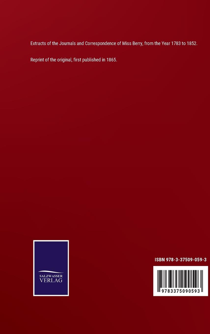 Rückseitencover Extracts of the Journals and Correspondence of Miss Berry