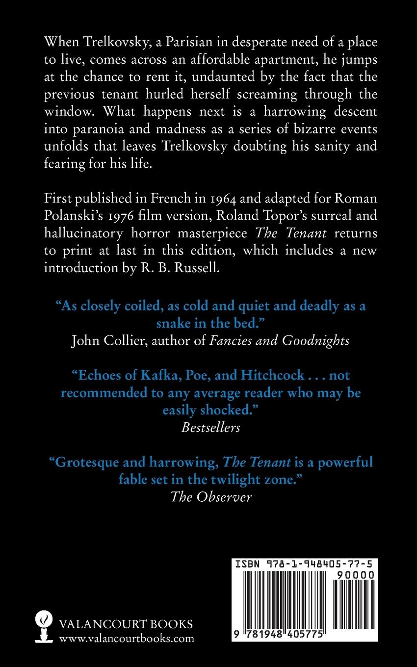 Rückseitencover The Tenant (Valancourt International)