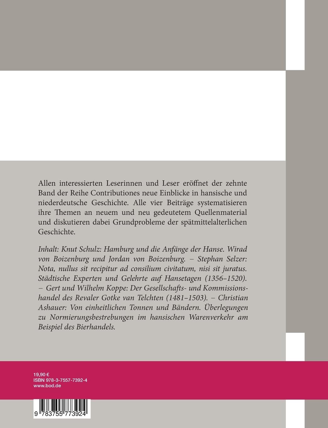 Rückseitencover Aus hansischer und niederdeutscher Geschichte