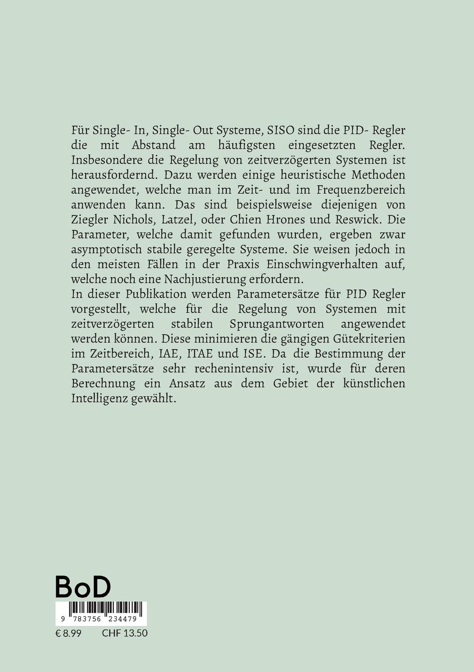 Rückseitencover PID Parametertabellen für zeitverzögerte Systeme für minimierte ITAE und IAE Kriterien