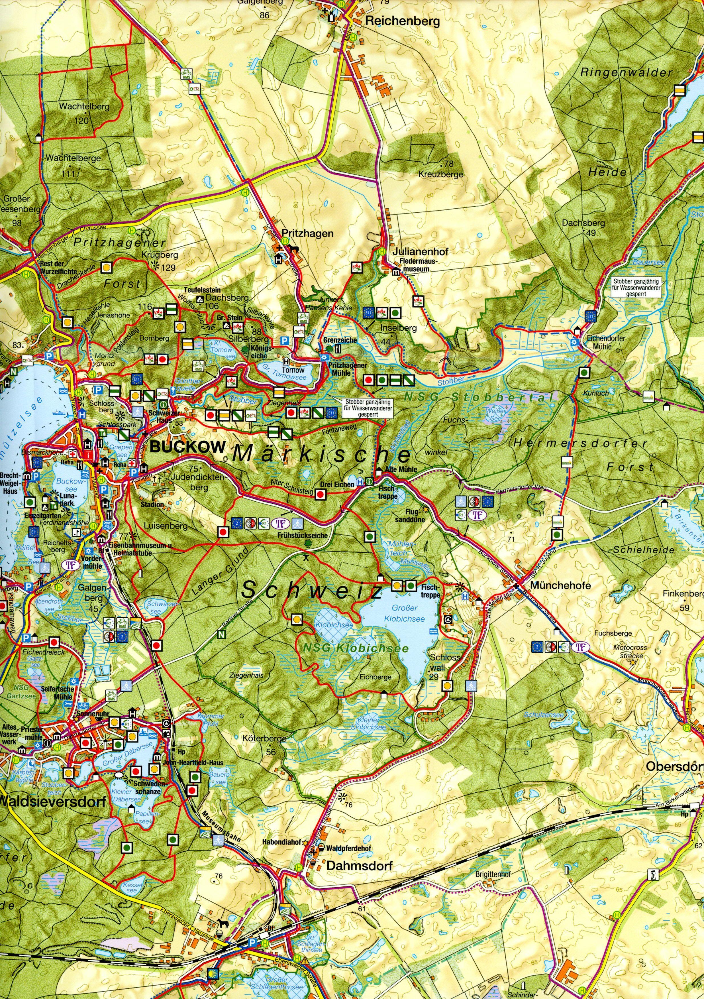 Beispielinhalt (Bild) Rad-, Wander- und Gewässerkarte Naturpark Märkische Schweiz