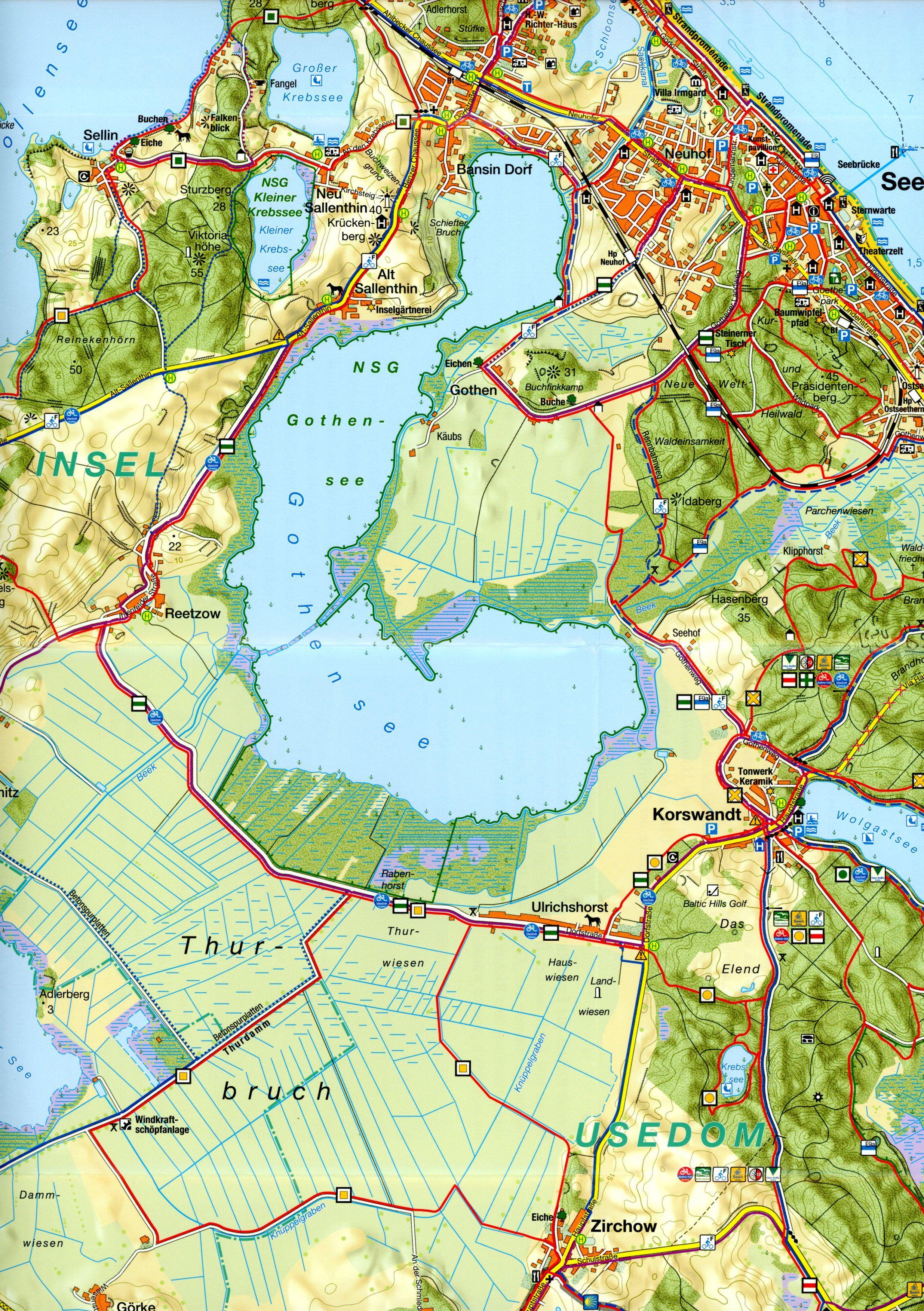 Beispielinhalt (Bild) Rad- und Wanderkarte Heringsdorf, Ahlbeck, Bansin - Die Kaiserbäder und Swinemünde