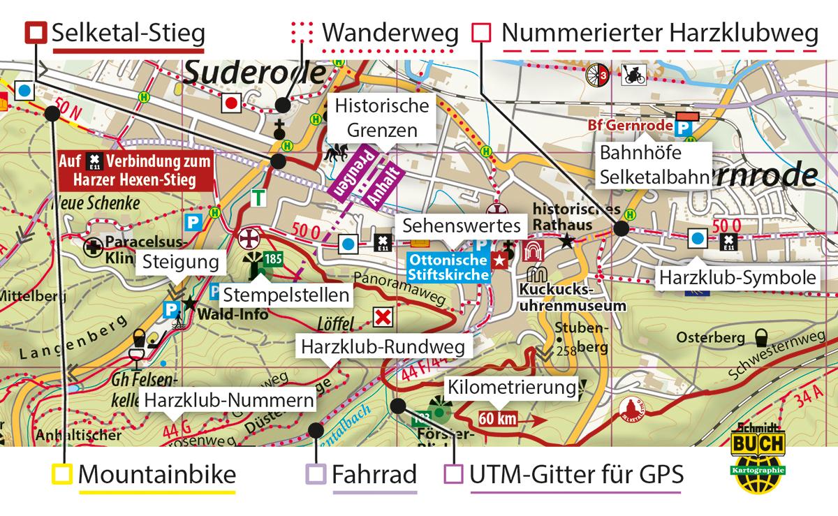 Beispielinhalt (Bild) Luchs-Wanderkarte Selketal-Stieg und Bodetal