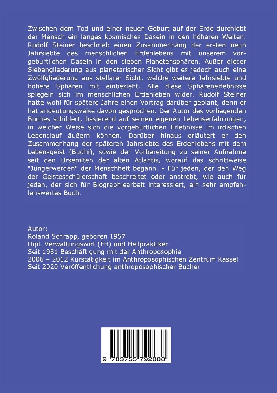 Rückseitencover Spiegelungen des vorgeburtlichen Daseins des Menschen in den Jahrsiebten des Erdenlebens