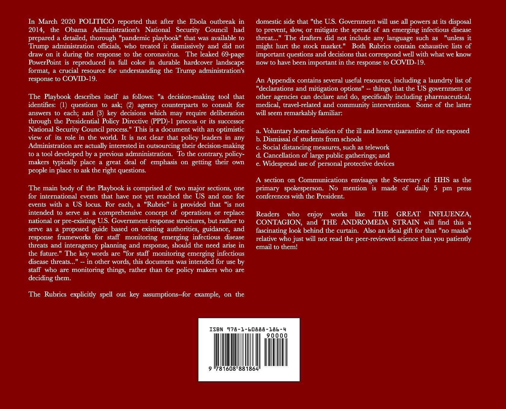 Rückseitencover Playbook For Early Response To High-Consequence Emerging Infectious Disease Threats And Biological Incidents