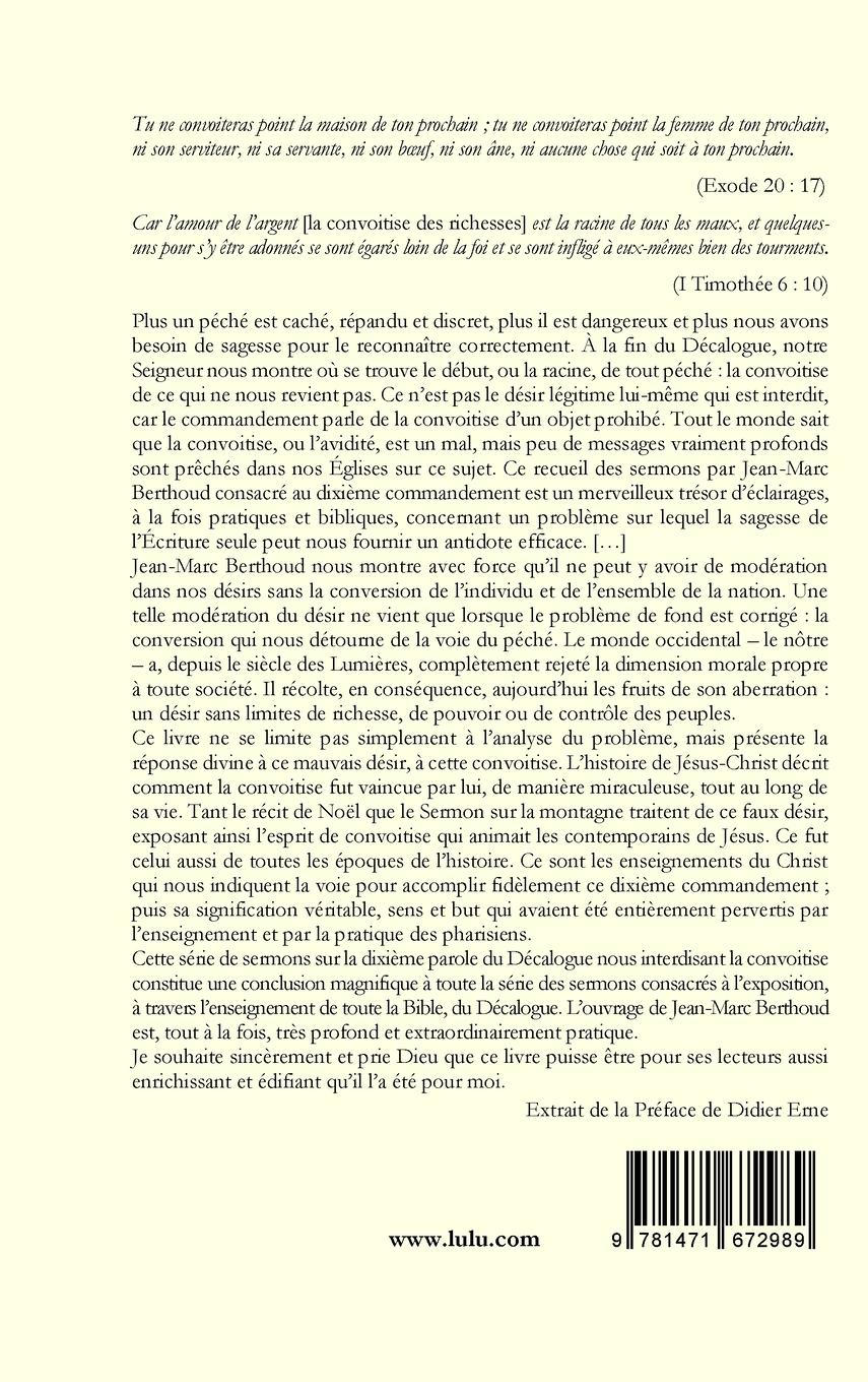Rückseitencover LES DIX COMMANDEMENTS LUS PAR LA BIBLE - 10e Cdt Tu ne convoiteras pas