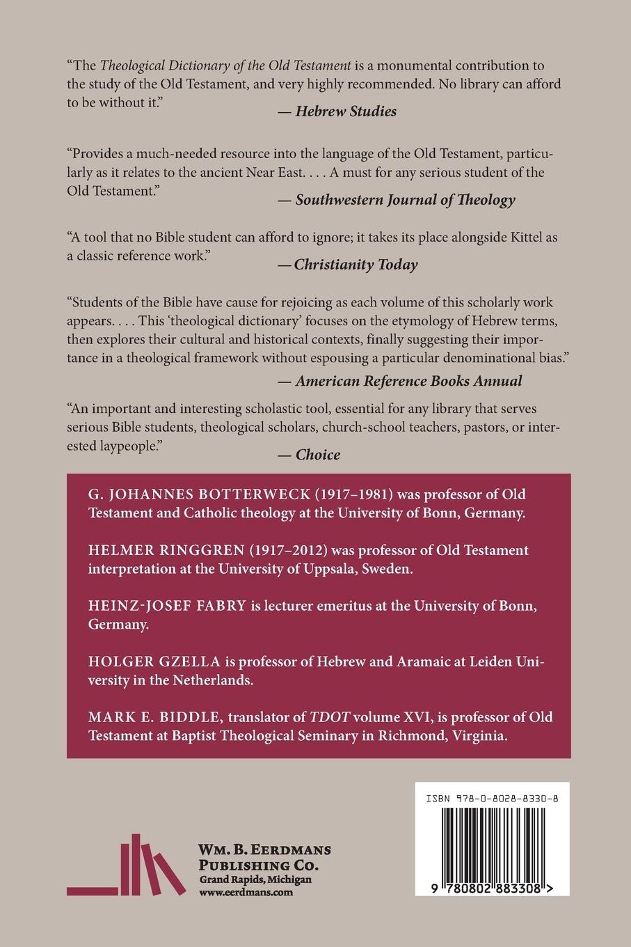 Rückseitencover Theological Dictionary of the Old Testament, Volume XVI