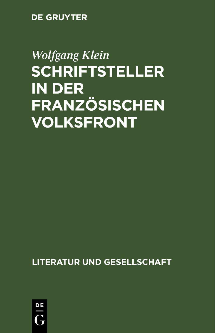 Vorderes Coverbild Schriftsteller in der französischen Volksfront
