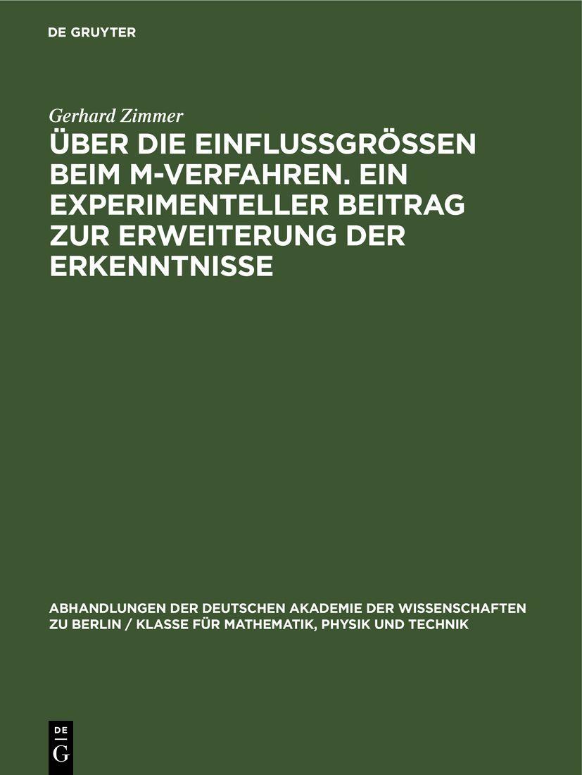 Vorderes Coverbild Über die Einflussgrössen beim M-Verfahren. Ein experimenteller Beitrag zur Erweiterung der Erkenntnisse