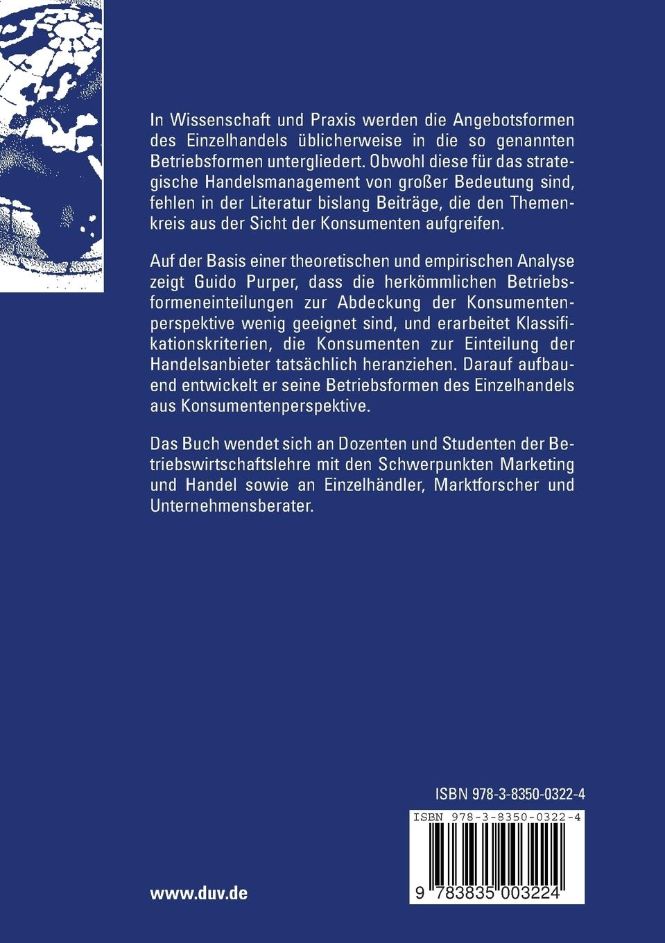 Rückseitencover Die Betriebsformen des Einzelhandels aus Konsumentenperspektive