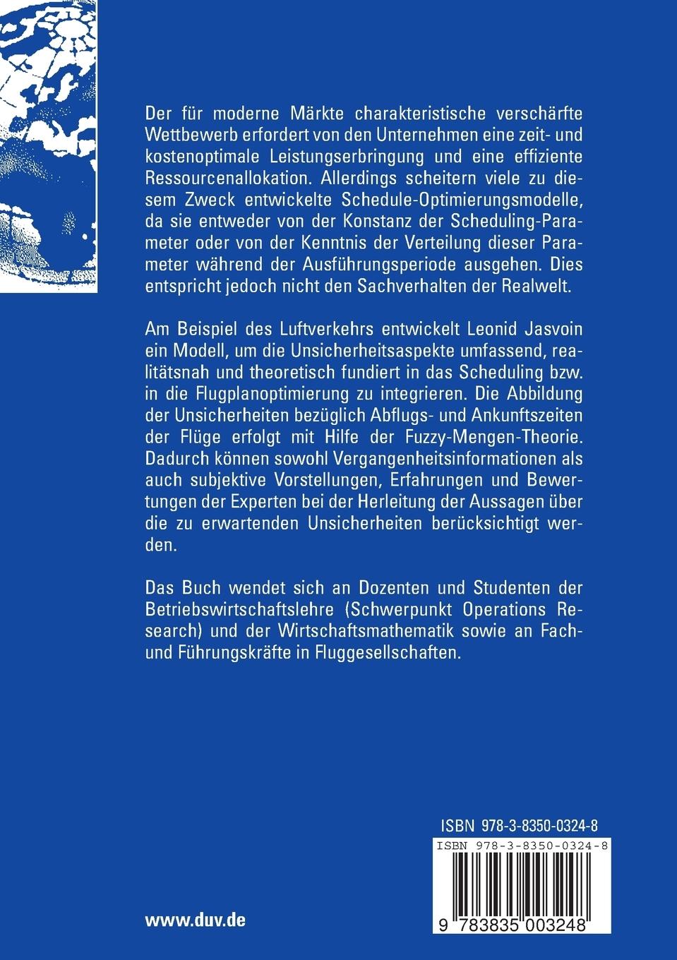 Rückseitencover Integration der Unsicherheitsaspekte in die Schedule-Optimierung