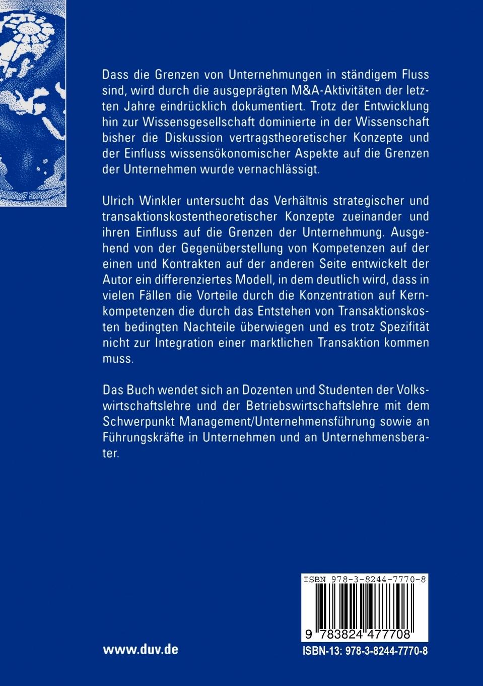 Rückseitencover Effiziente Grenzen der Unternehmung