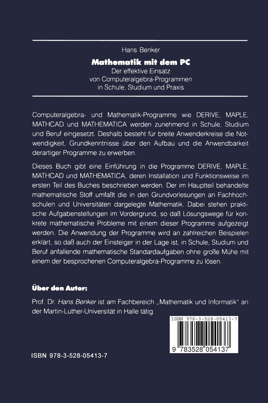 Rückseitencover Mathematik mit dem PC