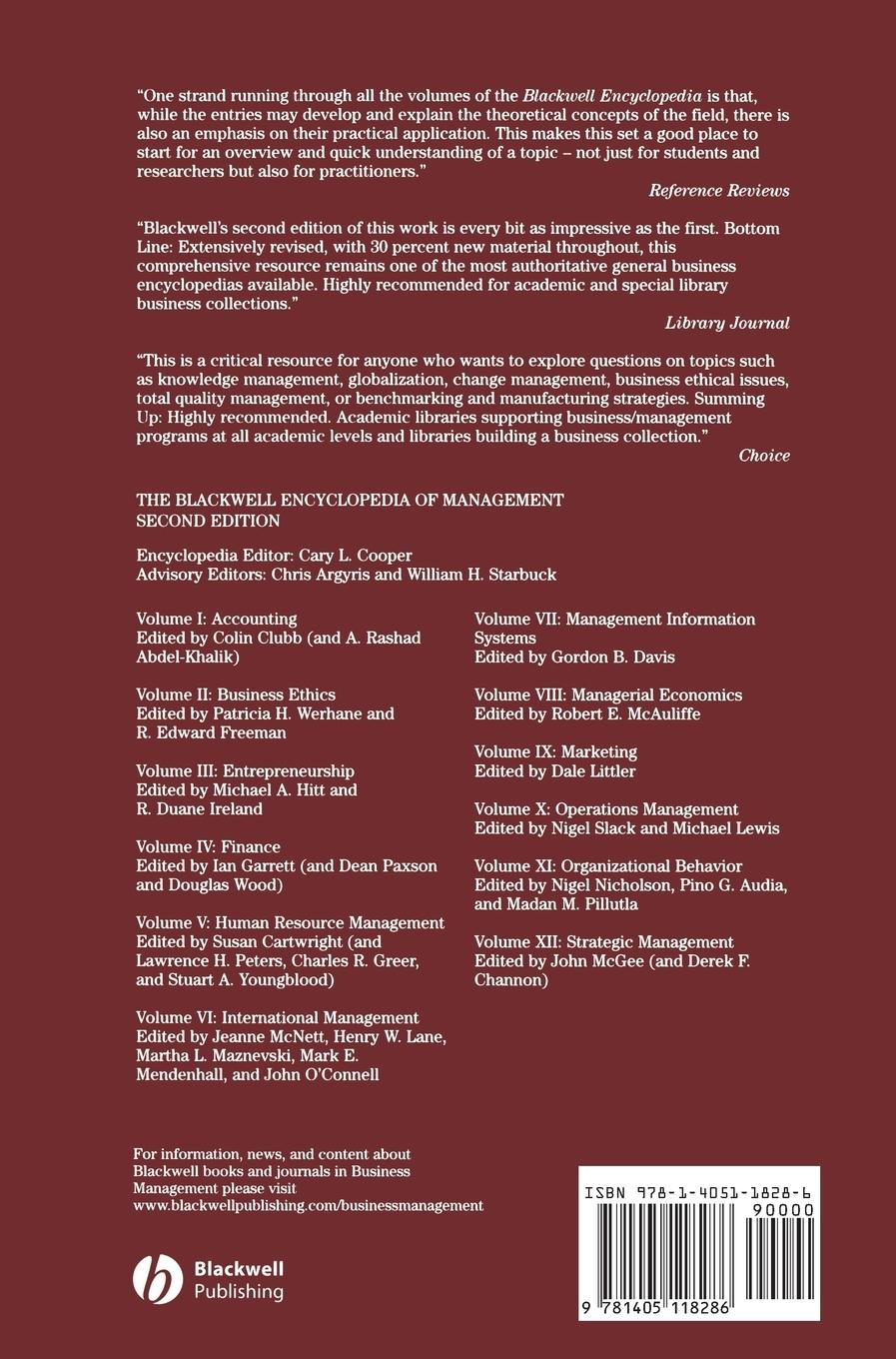 Rückseitencover The Blackwell Encyclopedia of Management, Strategic Management